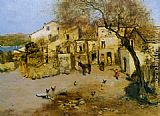 Jean Francois Raffaelli Canvas Paintings - A Mediterranean Courtyard